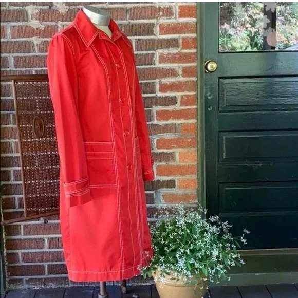 Vintage Stunning DKNYC Bold Orange Red Trench Coat - Picture 3 of 9